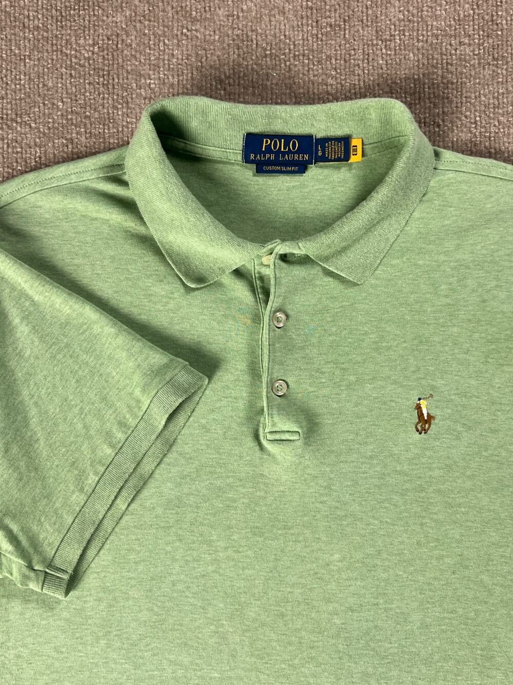 Polo Ralph Lauren Polo Shirt Heather Green Custom Slim Fit Cotton Mens Large